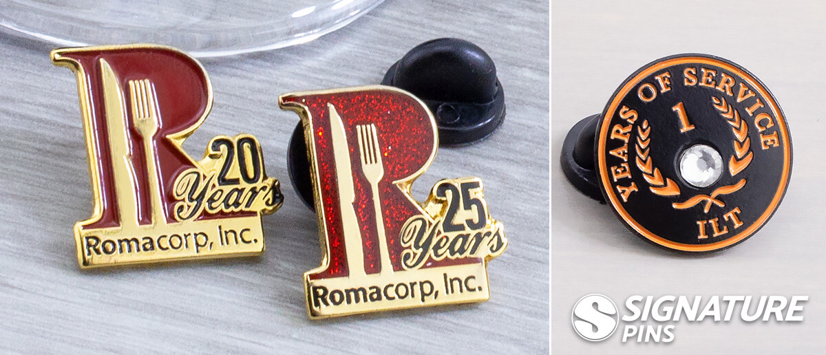 Custom years-of-service corporate lapel pins designed for employee tenure recognition