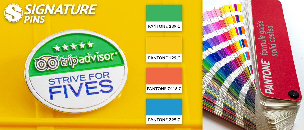 TripAdvisor custom corporate lapel pins with Pantone-matched brand colors