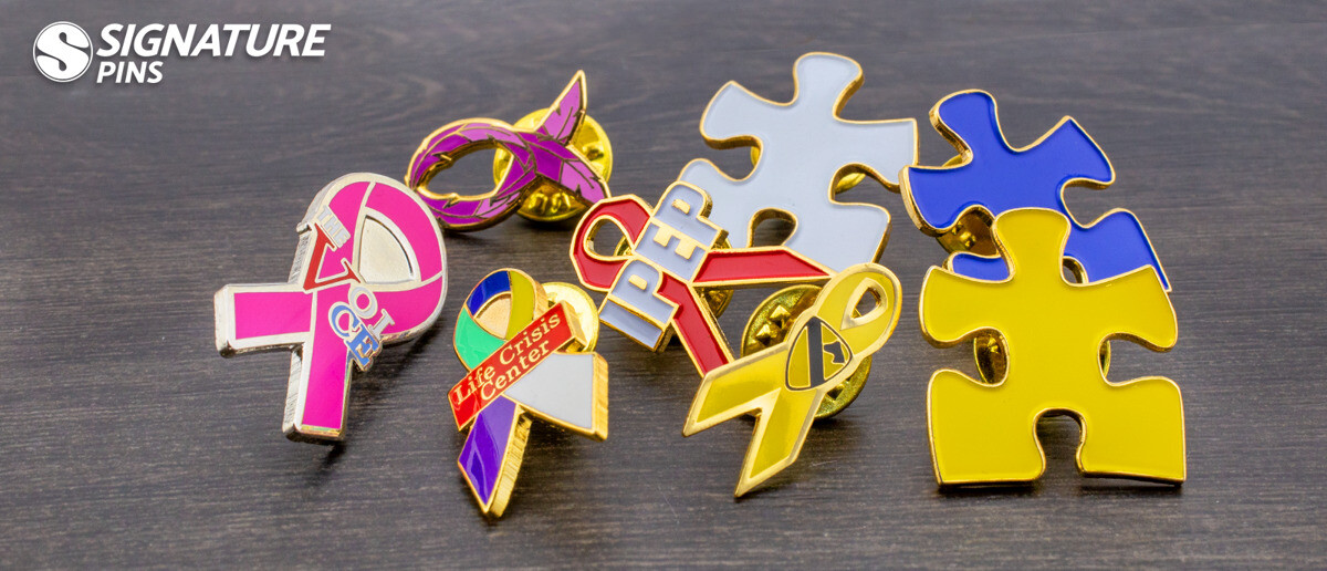 Custom fundraising ribbon lapel pins for charity and nonprofit organizations