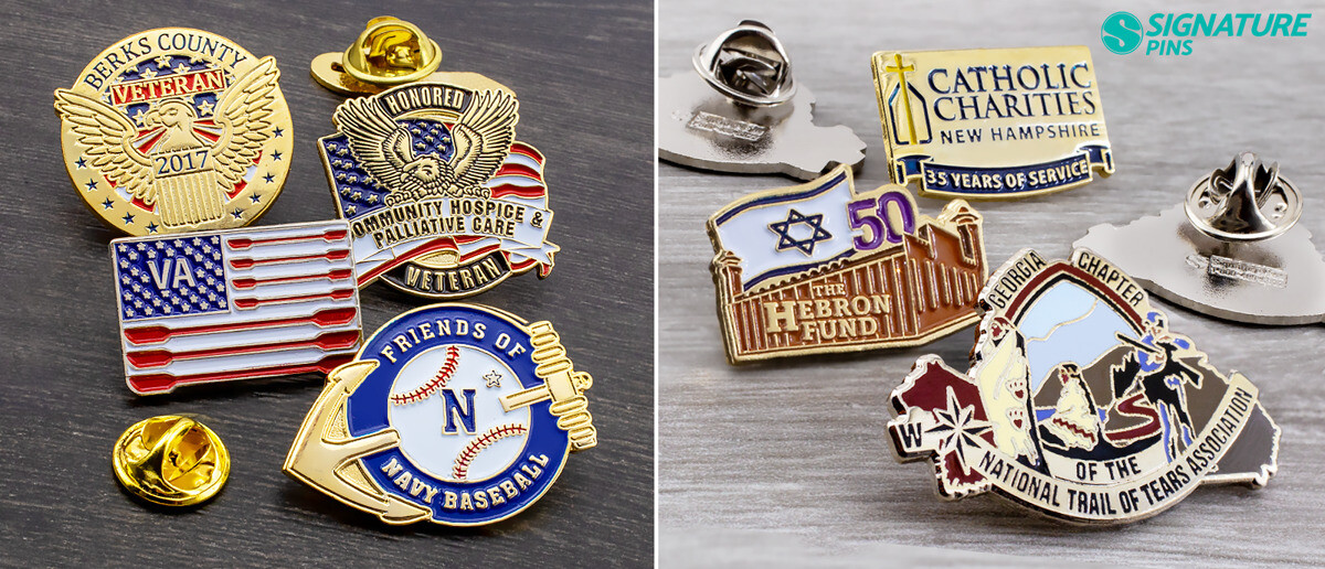 Custom nonprofit, veteran, and religious organization enamel lapel pins