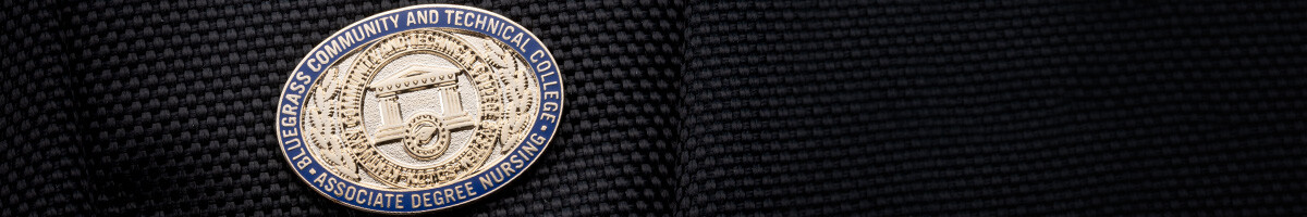 Bluegrass Community and Technical College Associate Degree Nursing pin on a black gown